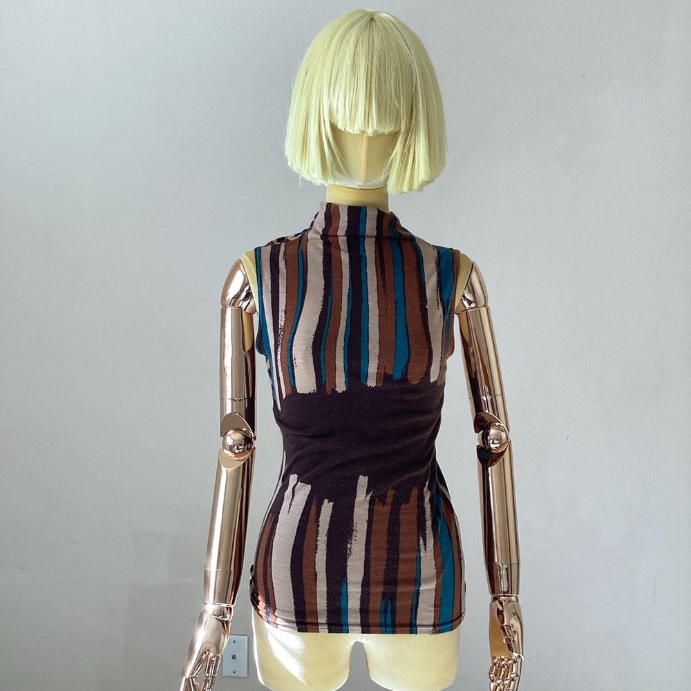 Paris Jeff Gallano Vintage Striped Cashmere Sleeveless Top - Brown and Blue XS